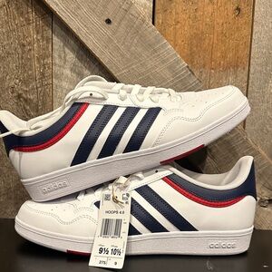 Adidas Hoops 4.9 Men's White and Navy Sneakers with Red Accents